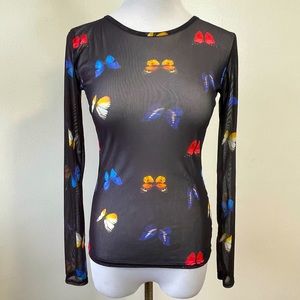 Hot Topic Daisy Street Butterfly Black Mesh Long Sleeve Shirt Y2K (Size Small)